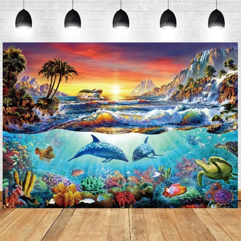 The Underwater World Seabed Theme Birthday Party Ocean Dolphin Marine Coral Fishes Background Photography Baby Shower Supplies