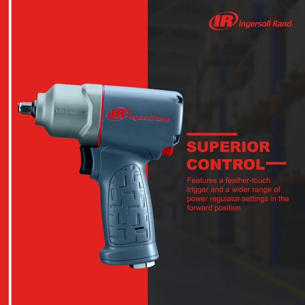 Ingersoll Rand 2115TiMAX 3/8 مفتاح ربط هوائي، عزم دوران 300 قدم رطل، علبة مطرقة تيتانيوم، مثبت حلقة الاحتكاك، مسدس