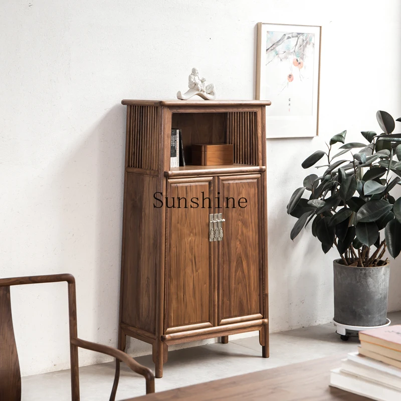 

Ming-style Zen storage Chinese-style black walnut foyer porch cabinet Solid wood bookcase Paint-free furniture