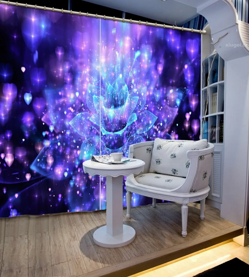 Dream purple flower curtains 3D Window Curtain Dinosaur print Luxury Blackout For Living Room