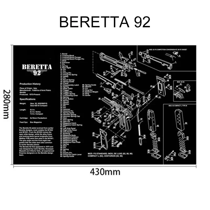 Gun Cleaning Mat with Part Diagram and Instructions Armorer Bench Mat Mouse Pad for Glock 1911 AR15 AK47 CZ75 Punisher P220 P320