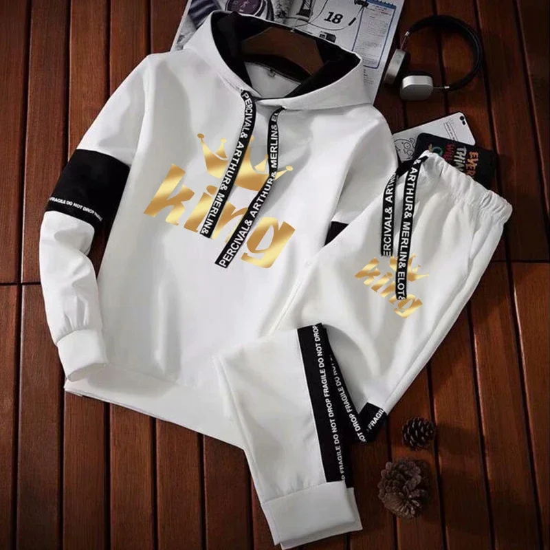 

Couple Hoodie King Queen Letter Printed Tracksuit Casual Sweatshirt and Pants Outfits Pullover Women Men Warm Sportwear Clothing