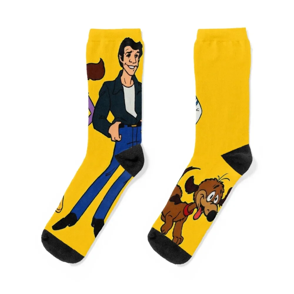 The Fonz and The Happy Days Gang - 70s Retro TV Socks Run funny gift Mens Socks Women's