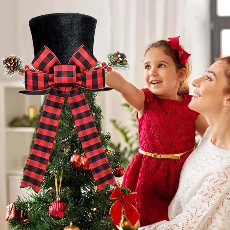 Kerstboomversieringen Kerstboomtoppers Hoed met strik Seizoensgebonden feestversieringen Kerstboomhoed