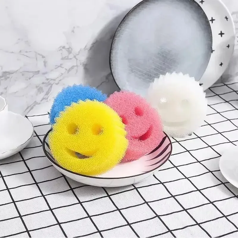 4pcs Smiling Kitchen Sponge Scratch Free Dishwash and Scrubbing Multi-purpose Household Cleaning Sponge Heavy-duty Scrubbing Pad