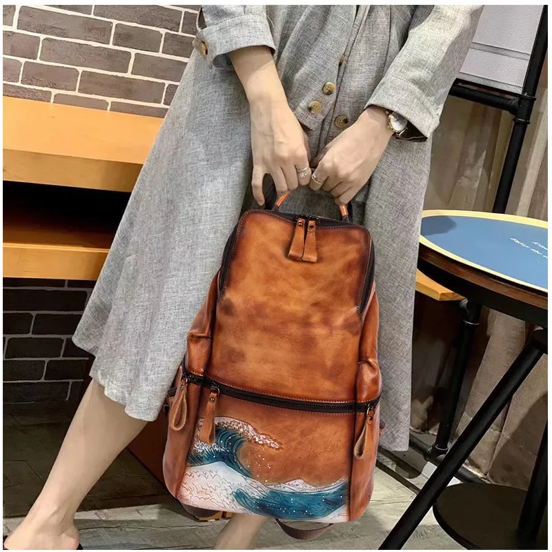 MOTAORA Large Capacity Vintage Backpacks For Women Genuine Leather Travel Bag High Quality Handmade Women's Backpack Female Bags