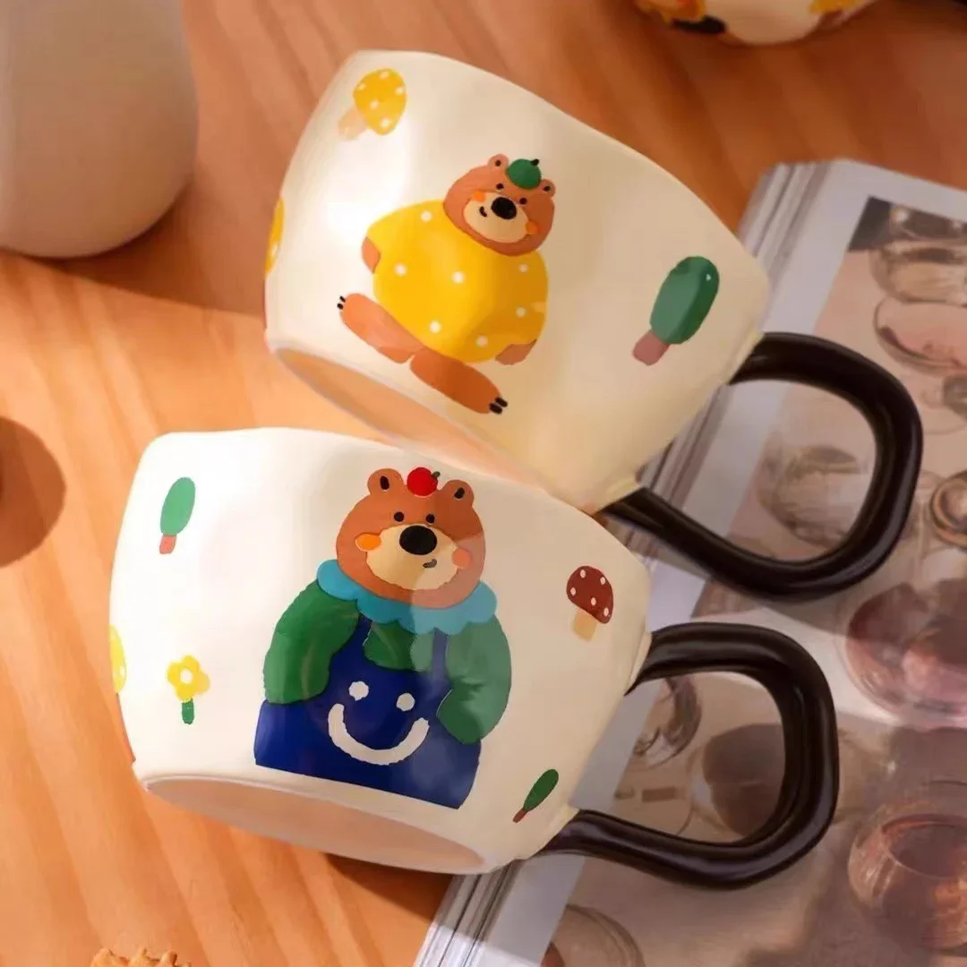 Niche creative cute bear mug ceramic cartoon Japanese breakfast milk coffee cup female birthday gift