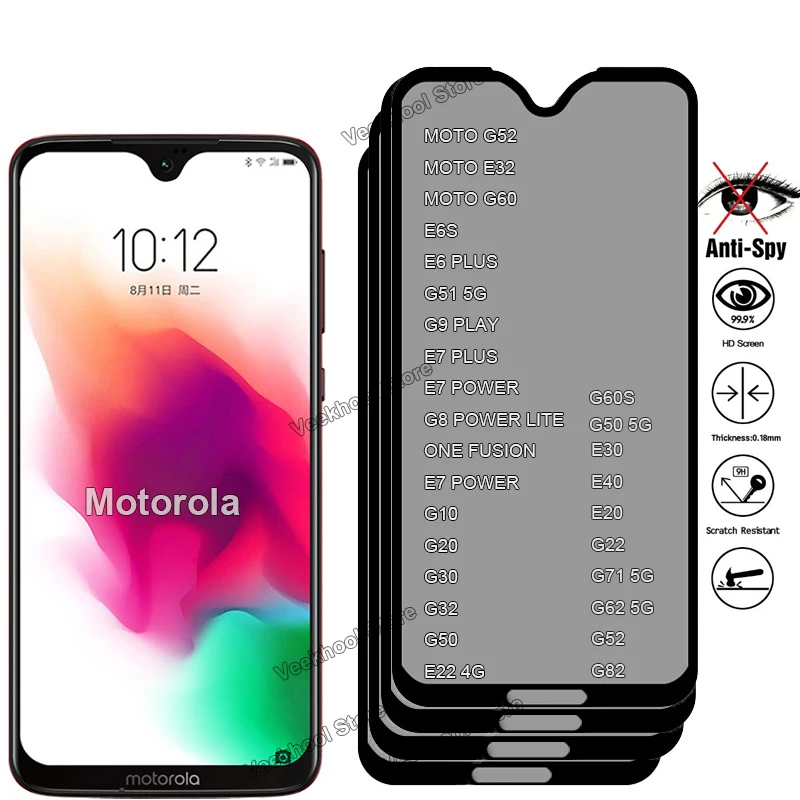 

Anti Spy Screen Glass Protector For Motorola G10 G20 G30 G50 G60 G62 G71 G32 G52 G22 E22 E32 Privacy Glass for Moto G9 G8 Plus