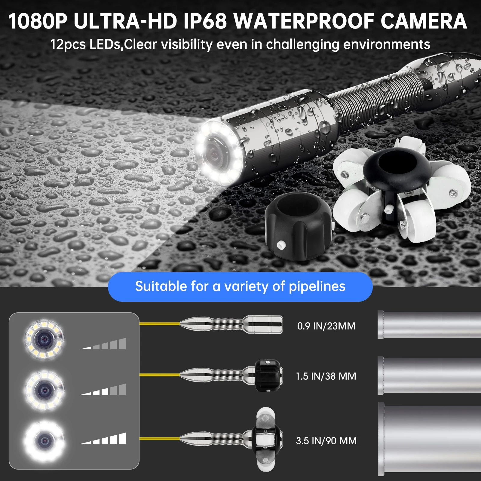 Cámara Cctv de alcantarillado para inspección de tuberías, pantalla de 9 pulgadas, lente de 23mm, 1080P, DVR, 16GB, 165 pies, endoscopio, cámara de vídeo de inspección Industrial