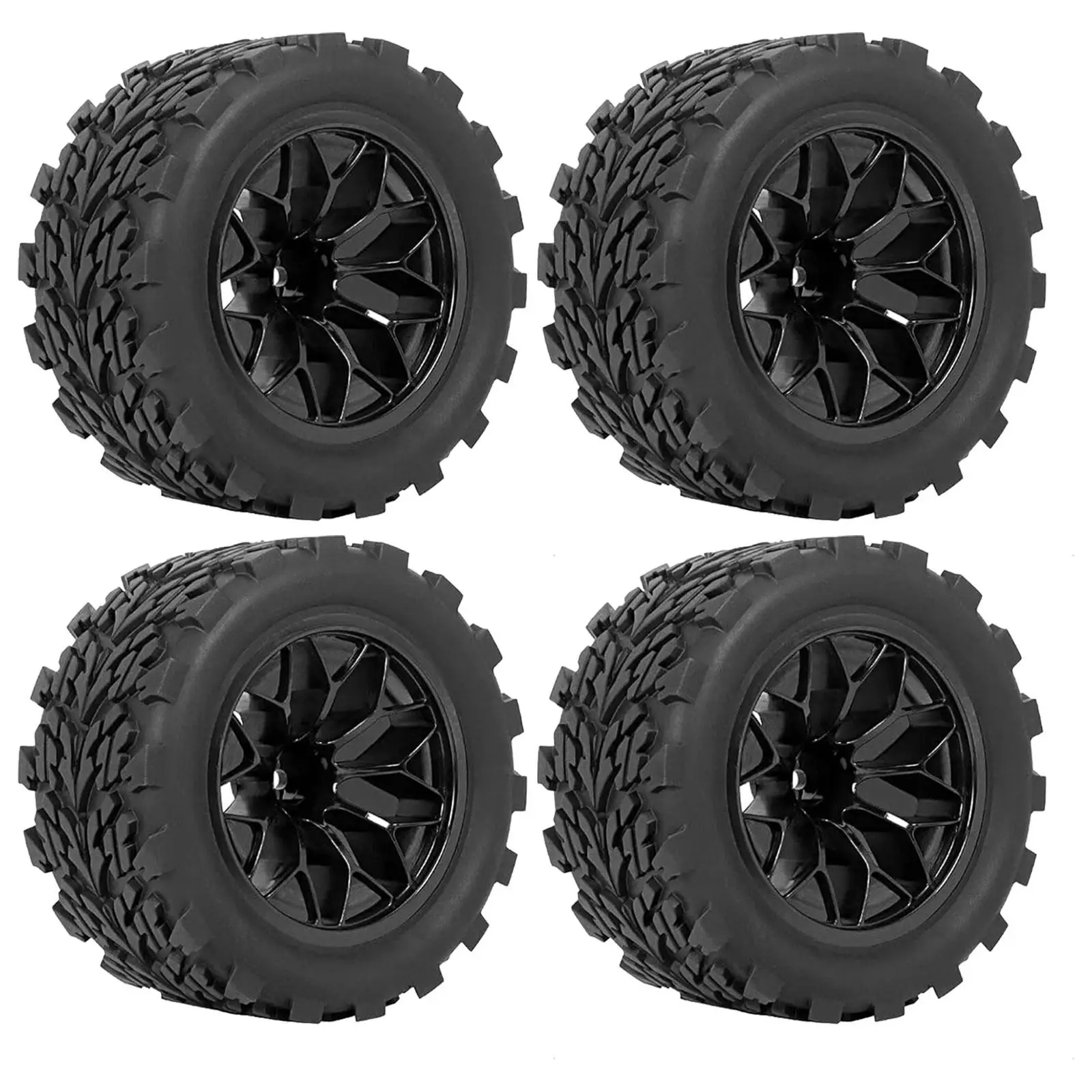 4 Pieces RC Car Rubber Tire Durable RC Truck Tires RC Wheels and Tires 12mm Hex for 1:10 Scale RC Truck Car Upgrade Parts Parts