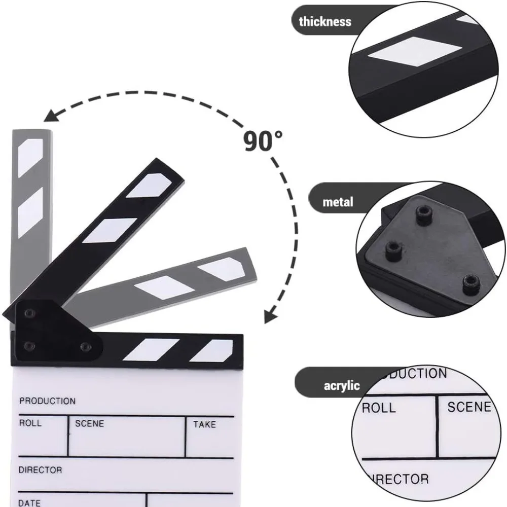 1pcs Waterproof Movie Clapper Board 15CMx16.5CM Dry Erase Acrylic Film Clapboard Director Scene Clapperboard Shoot Props