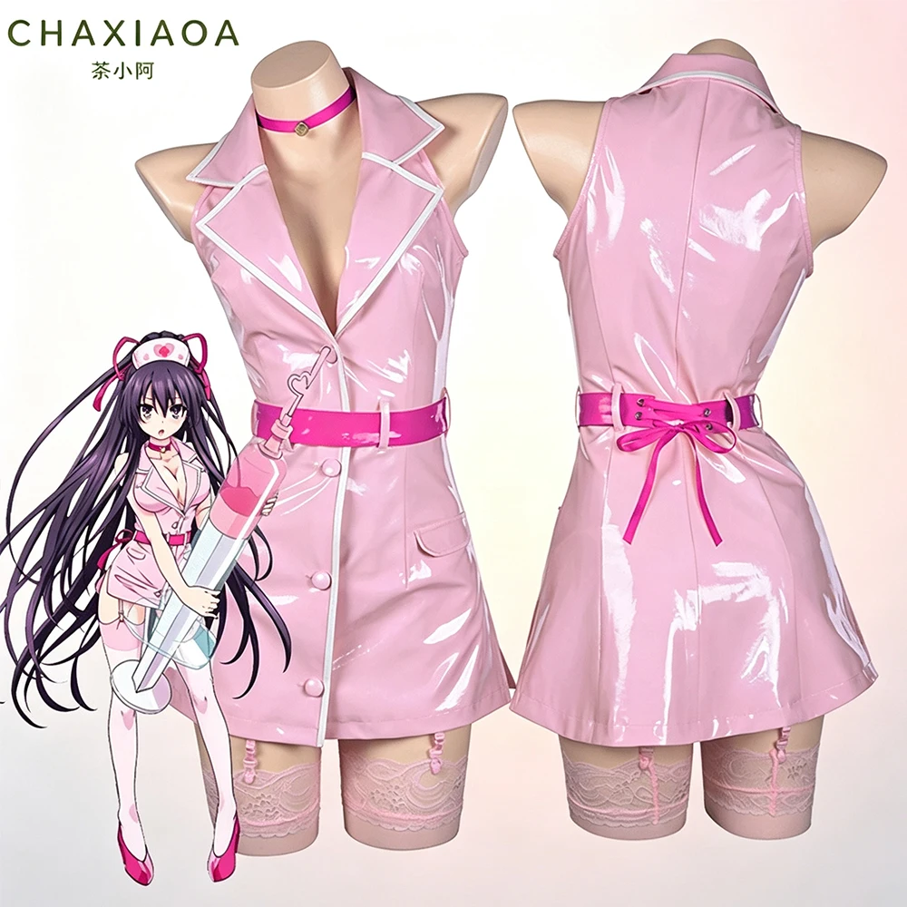 Anime Date A Live Tohka Yatogami Krankenschwester Cosplay Kostüm Damen Rosa Lacklederkleid Anime Halloween Karneval Cosplay Outfit