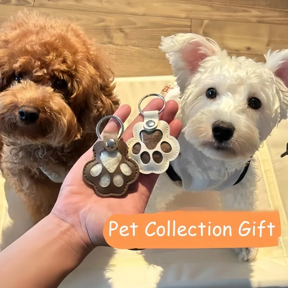 Creativity Pet Paw Print Leather Keychain Memorial Dog Hair Storage Bag DIY Homemade Pet Souvenir Handbag Hanging Accessories