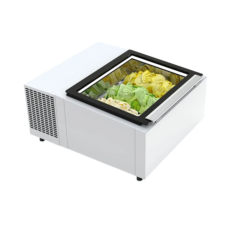 Freezer Display Es Krim Gelato Buffet 3 Rasa dengan Pintu Depan Model Jepit untuk Toko Gelato