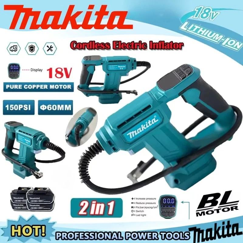 

Беспроводной воздушный компрессор Makita, портативный насос для накачки шин автомобиля с цифровым дисплеем, инструмент для накачивания