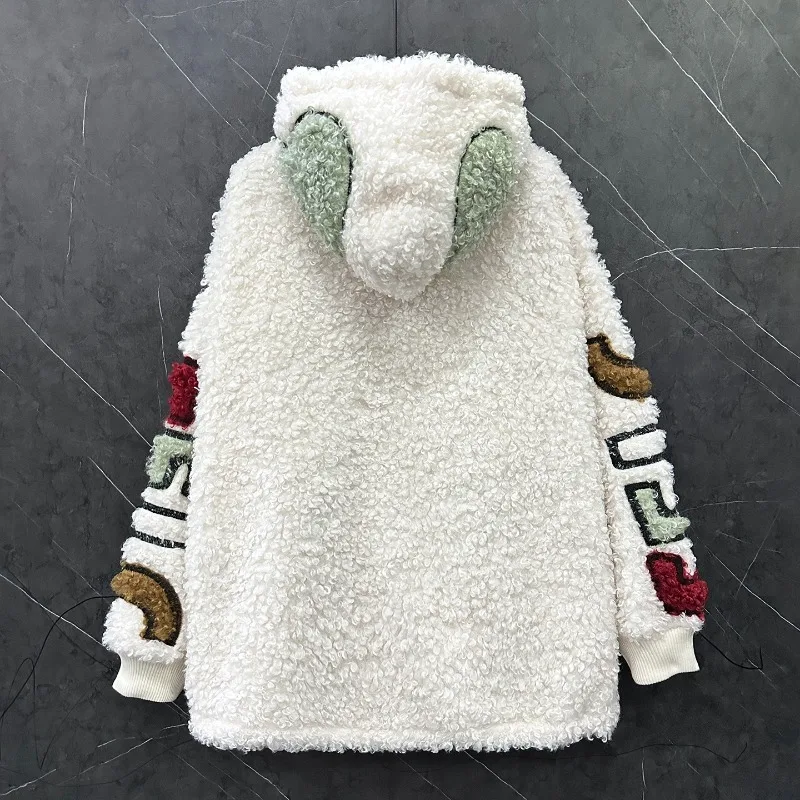 2025 Autumn Winter New Cartoon Little Girl Furry Hooded Sweatshirt Women's Loose Casual Sweet Age-Reducing Versatile Zipper Top