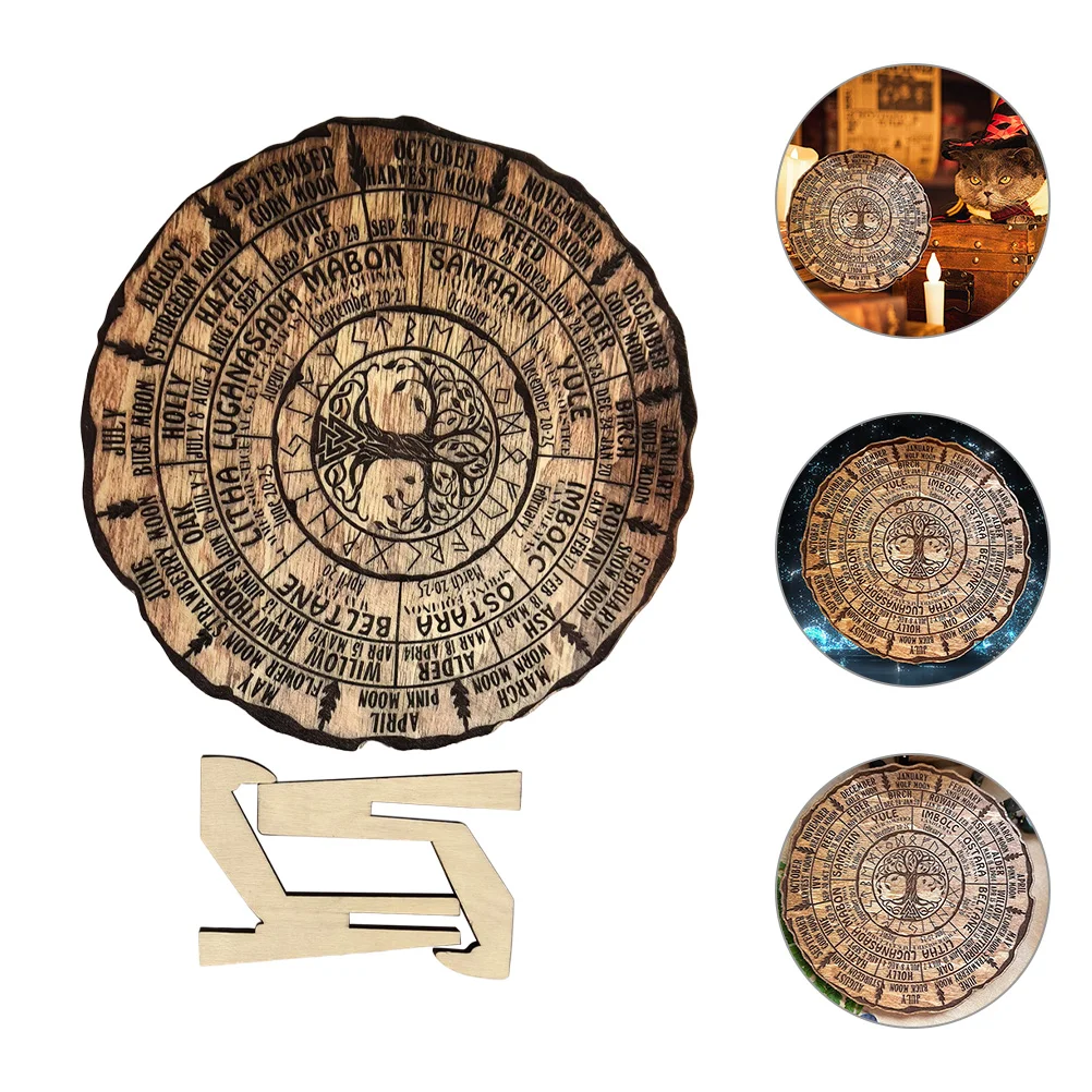 Wooden Calendar Coffee Table Decor Household Witch Decoration Decorative Wall Hanging Office