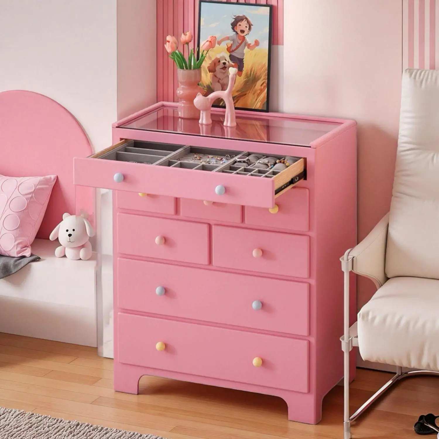 Dopamine Storage Cabinet, Floor-standing Jewelry Cabinet, Cream-Side Wall-Mounted Cute Storage Cabinet,