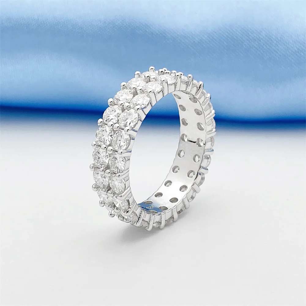 DE Stylish Fine Jewelry Luxury Chic Iced Fashion 925 Sterling Silver Multi-layer D Color Baguette Moissanite Cuban Ring