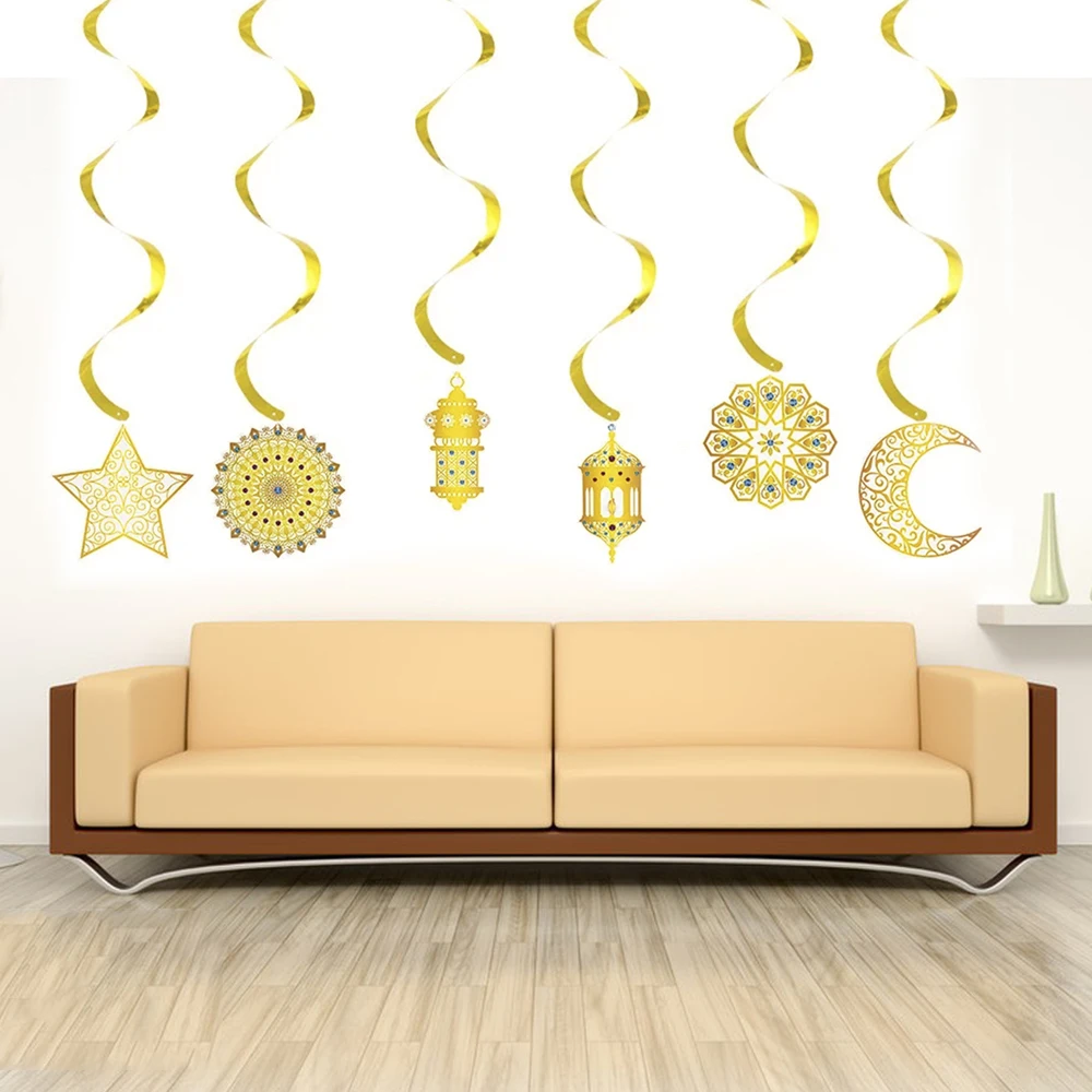 Ramadan Swirl Banner Decoration Eid Mubarak Ceiling Hanging Ornament Muslim Star Moon Pendant for Home Ramadan Decoration 2025