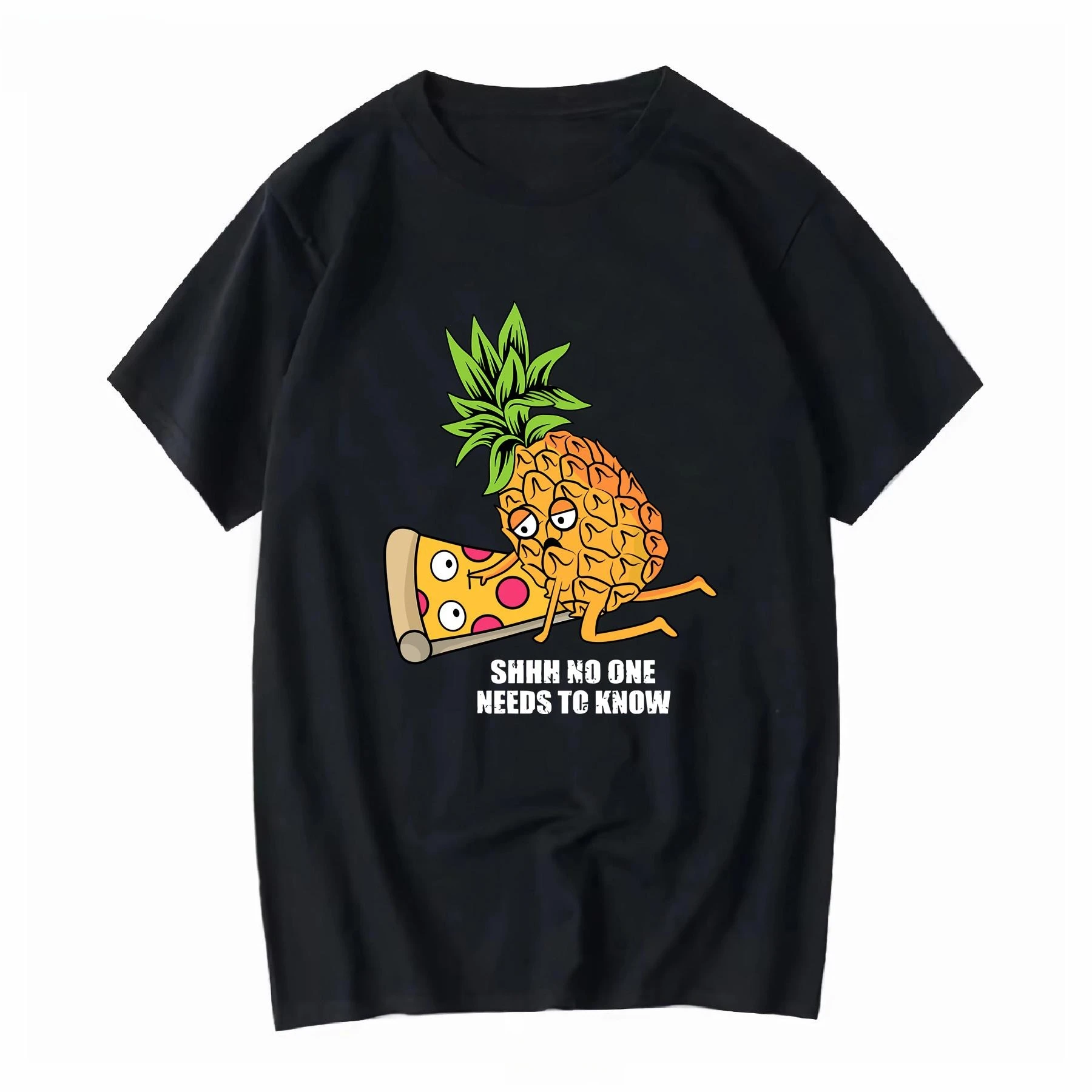 

Ананас с пиццей. Забавные иглыстиры и эмодзи для любителей пиццы. Футболка в старинном стиле. С короткими рукавами. Модный и повседневный стиль.