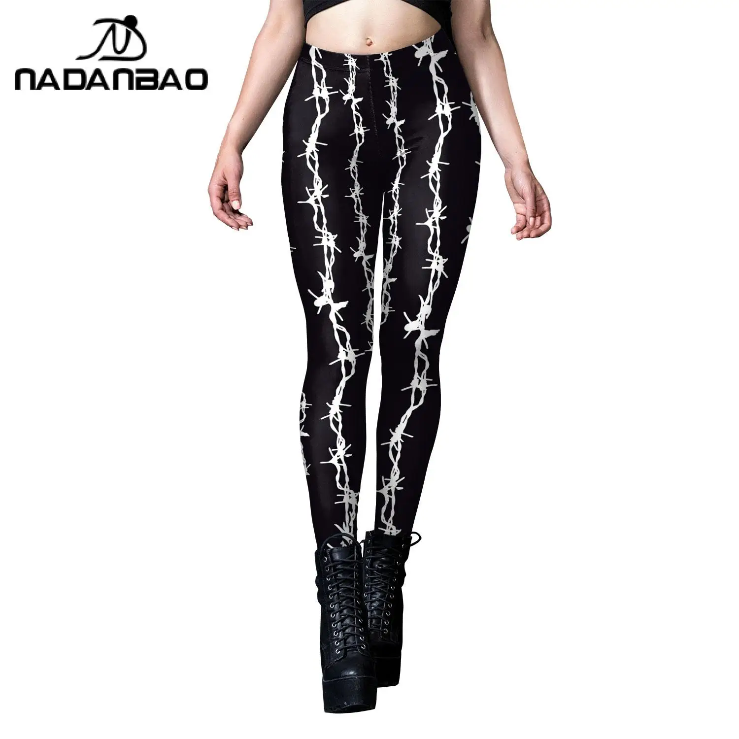 NADANBAO Women Halloween Cosplay Leggings Mid Waist Gothic Tights Elastic Sporty Pants Gym Fitness Workout Trousers Sexy Bottom