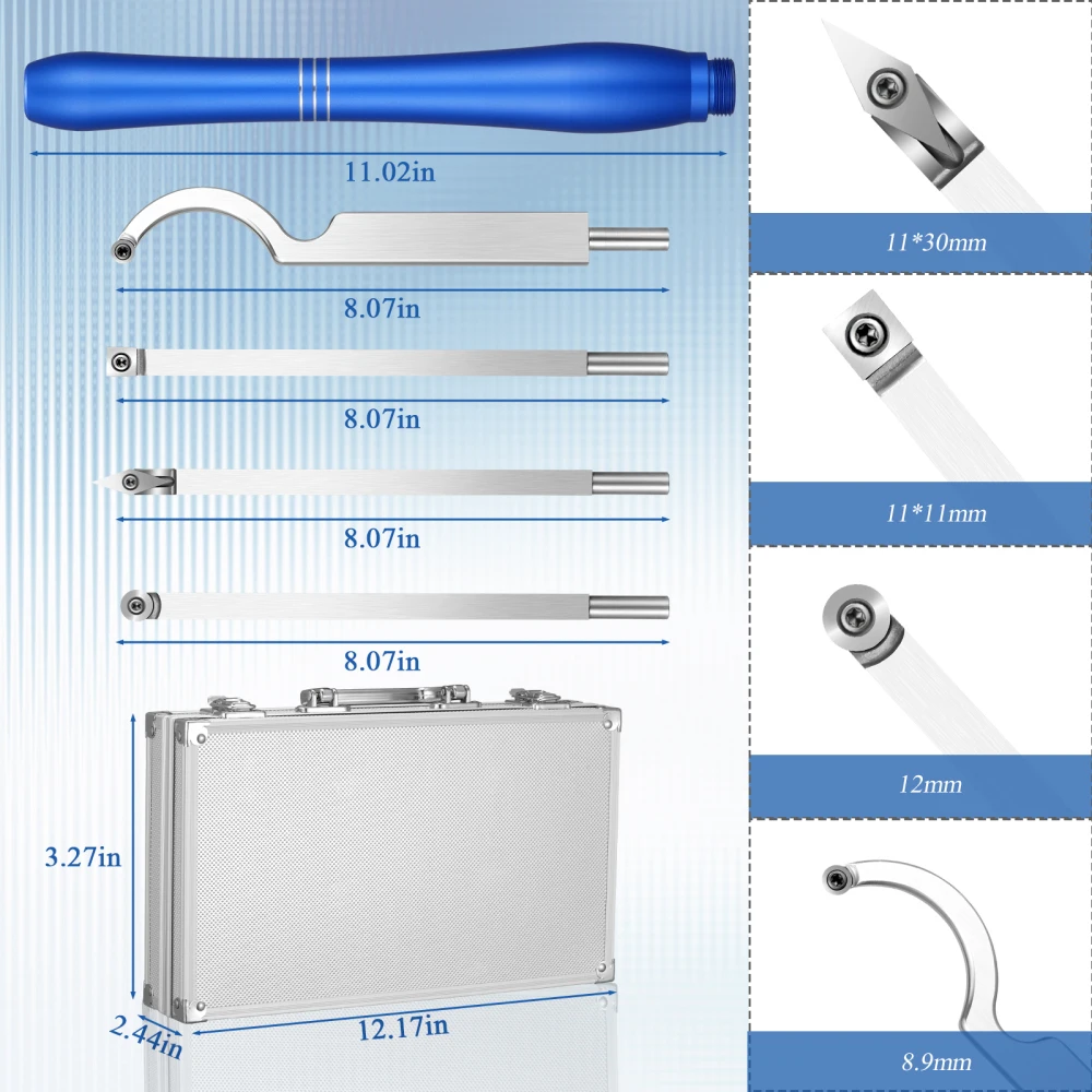 4 In 1 Wood Turning Tool Woodworking Lathe Chisel Set Carbide Insert Cutter Stainless Steel Bar Aluminum Storage Box