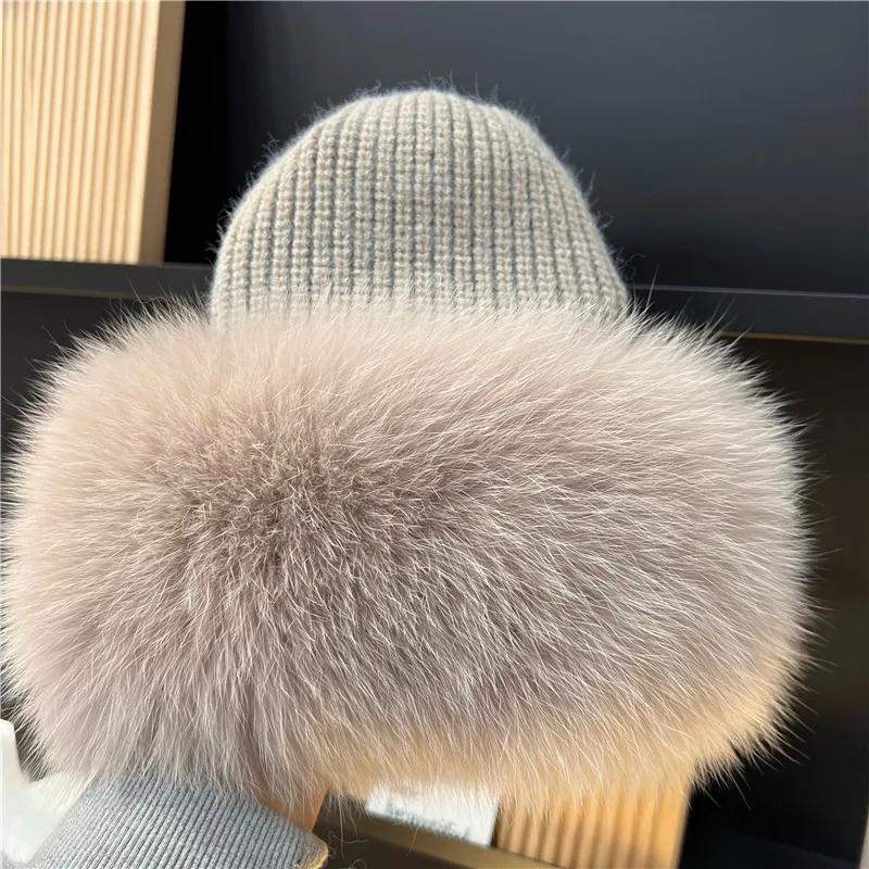 New Stylish Beanie Hats for Women Winter Warm Fluffy Bone Cap Soft Outdoor Thick Natural Fox Fur Hat Female Dome Hats