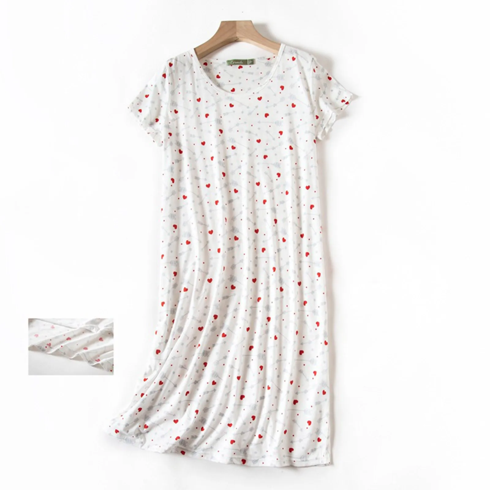 Sexy Lace Pajamas Evening Dress Women\'S Cotton Nightgown Sleepwear Short Sleeves Shirt Casual Print Sleepdress 나이트가운