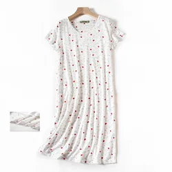 Sexy Lace Pajamas Evening Dress Women'S Cotton Nightgown Sleepwear Short Sleeves Shirt Casual Print Sleepdress 나이트가운