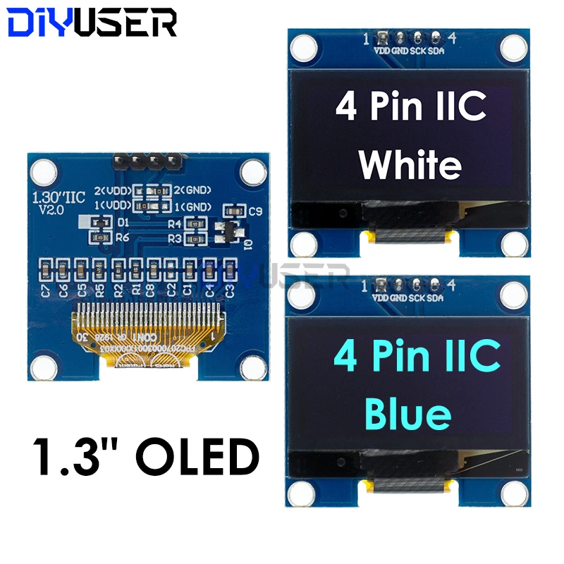 Модуль Дисплея DIYUSER 1,3 Дюйма IIC OLED 128X64 Белого И Синего Цвета SH1106 Для 3,5-дюймового ЖК-экрана IIC I2C Связь С Ard...