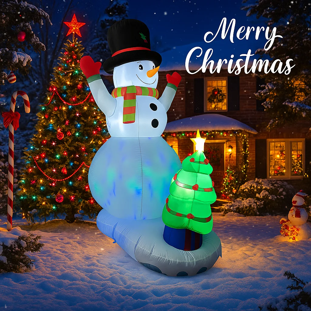 Decoración de patio inflable LED de 7,8 pies, muñeco de nieve de Navidad, árbol de Navidad, decoración del hogar, adorno, juguete festivo, suministros de regalo, decoración navideña