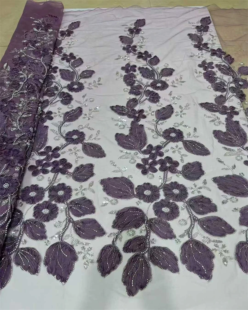 

African Tulle Lace Fabric 2025 French Net Sequins Fabric Sewing Embroidery With Beads Lace Tulle Mesh Nigeria Dress