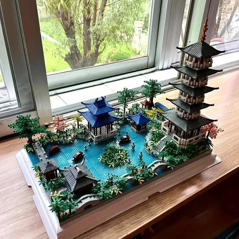 Image of 2620+ Stück Hangzhou West Lake Particle Bausteine, berühmte Gebäude mit hohem Schwierigkeitsgrad, Montagemodellspielzeug, Weihnachts- und Geburtstagsgeschenke