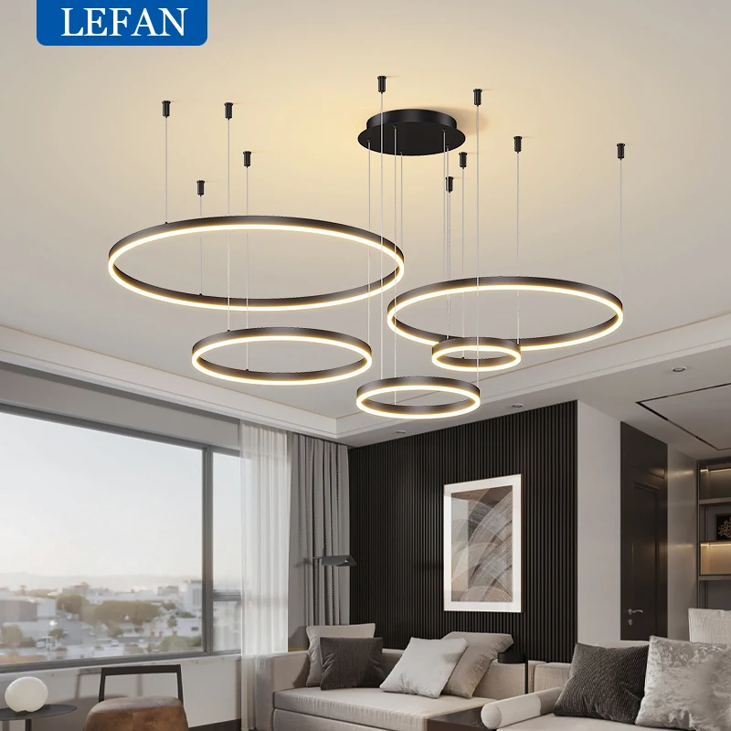 Modern Led Chandelier Brushed Rings Home Lighting Ceiling Mounted For Living Room Bedroom Hanging Lamp Gold&Coffee Color Lights