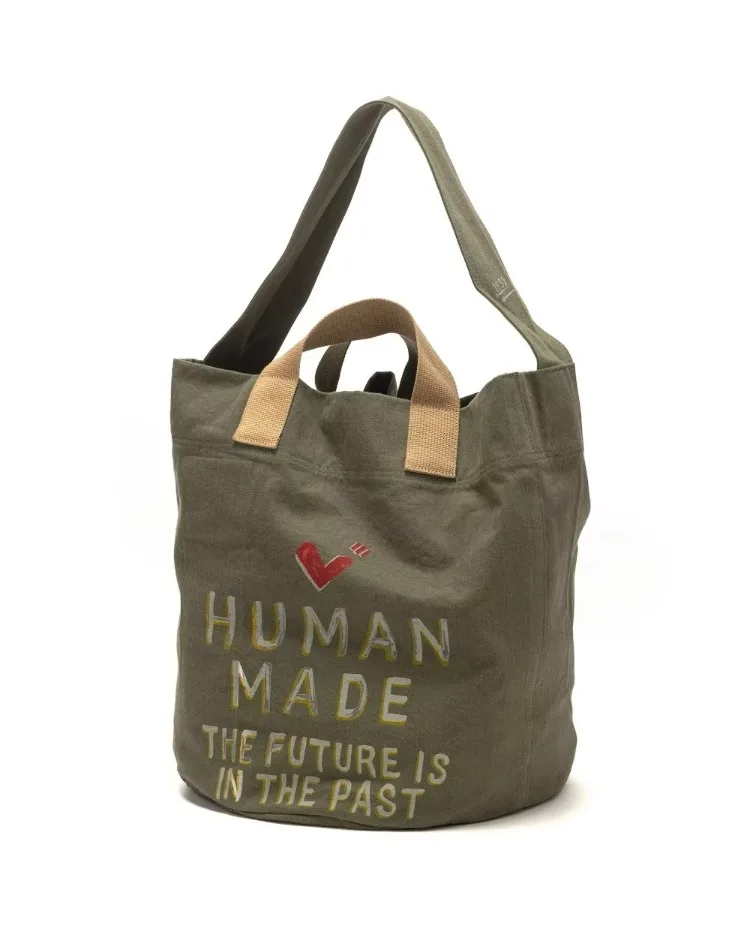 Human Made Unisex Multi-Functional Tote Bag Olive Drab Military Cloth Graffiti Design Travel