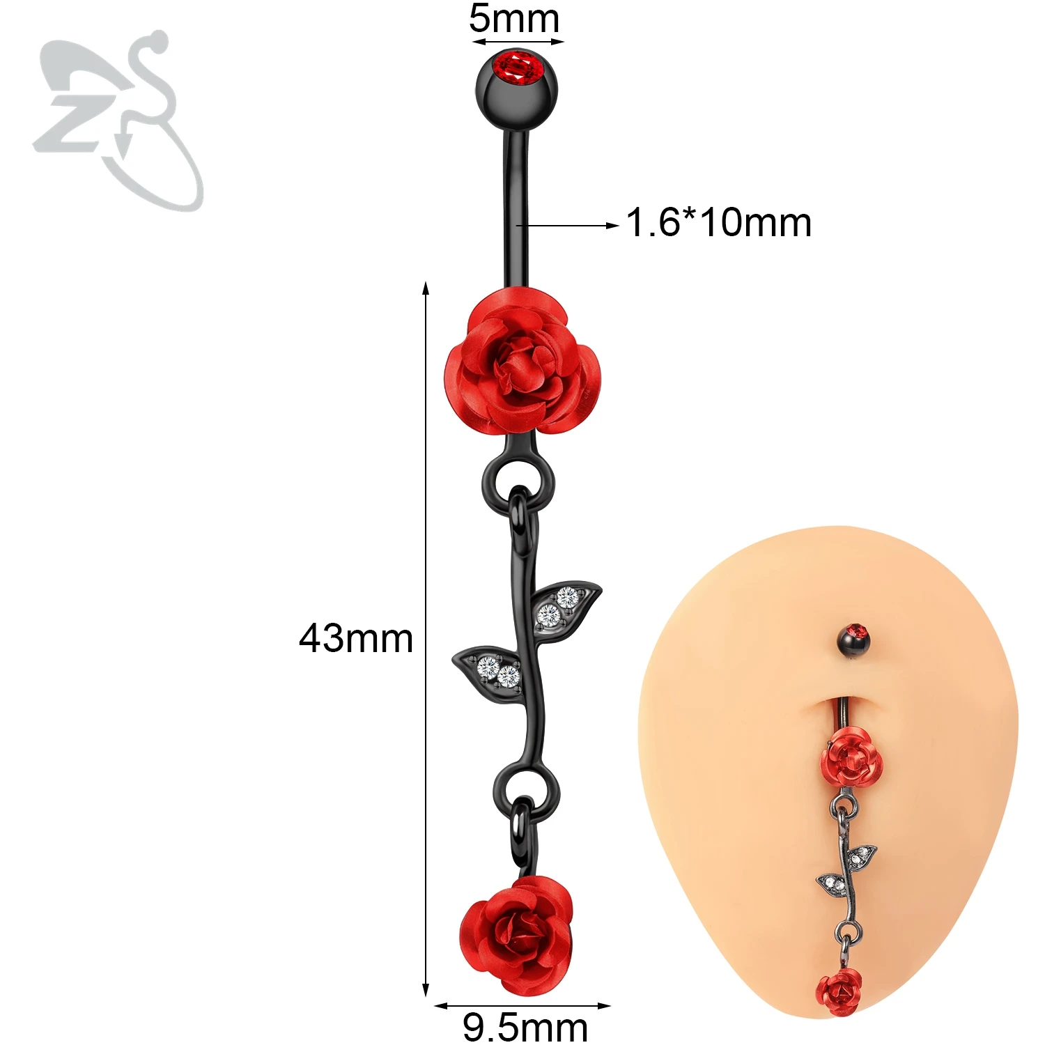Black Stainless Steel Belly Button Ring, Gothic Skull