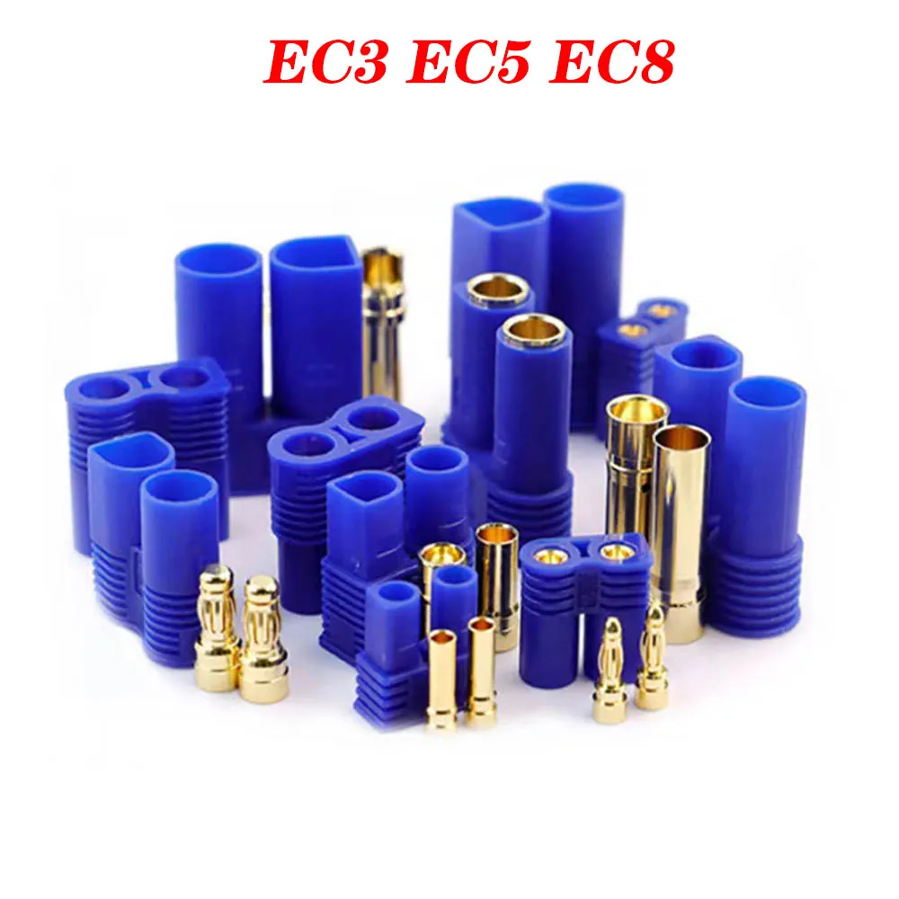 1 Pairs male female EC3 EC5 EC8 connector kit male and female Bullet Gold Plated Banana Plug for RC Connector parts