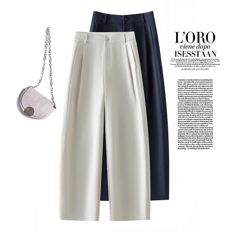 

Популярные темно-синие широкие брюки Nezha для женщин, новинка 2026 года, весенне-осенние, с высокой талией, драпированные, прямые брюки-кюлоты.