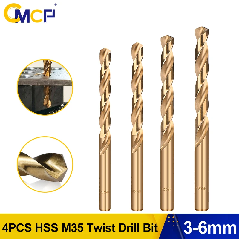 CMCP Drill Bit HSS M35 Cobalt 5% Twist Drill Bit 4pcs 3 4 5 6mm For Metal Stainless Steel Wood Hole Cutter Hole Drilling Tools