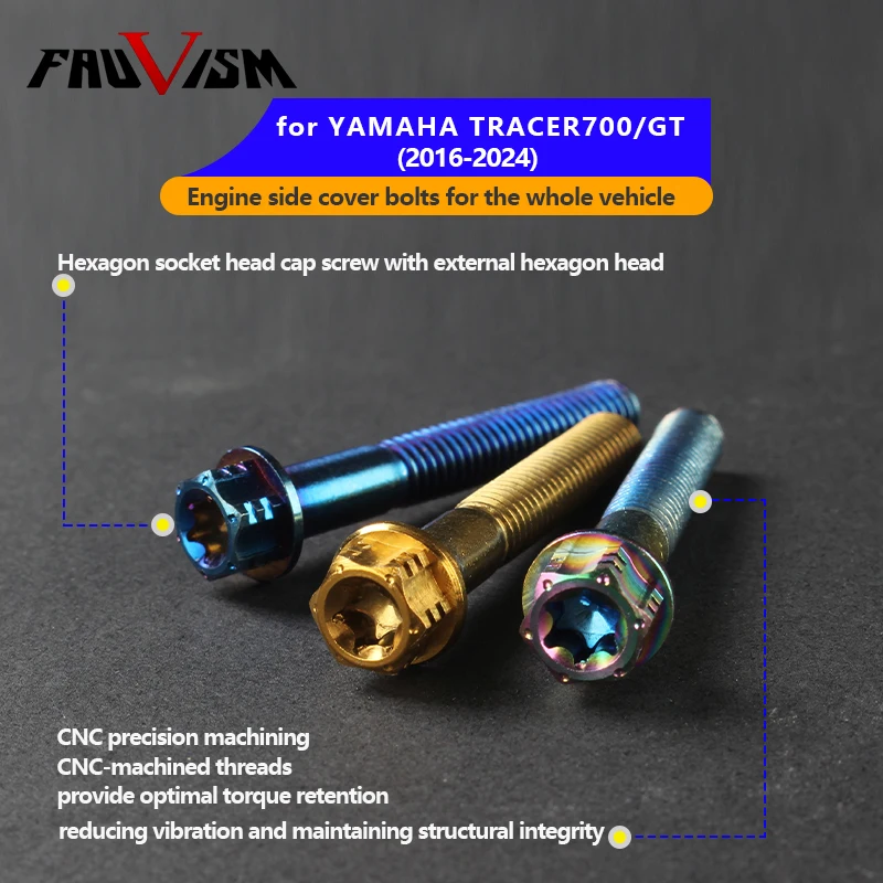 Engine Bolts for Yamaha Tracer 700/GT 16-24 Clutch Cover/Magneto Cover/Water Pump/Chain Stainless Steel Star Hex Vacuum PVD 4