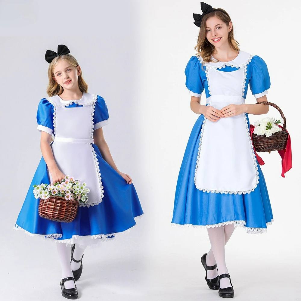 

Anime Alice Cosplay Costume Lolita Blue Maid Dress in Wonderland Japanese Cartoon Princess Costumes Halloween Women Girls Cos