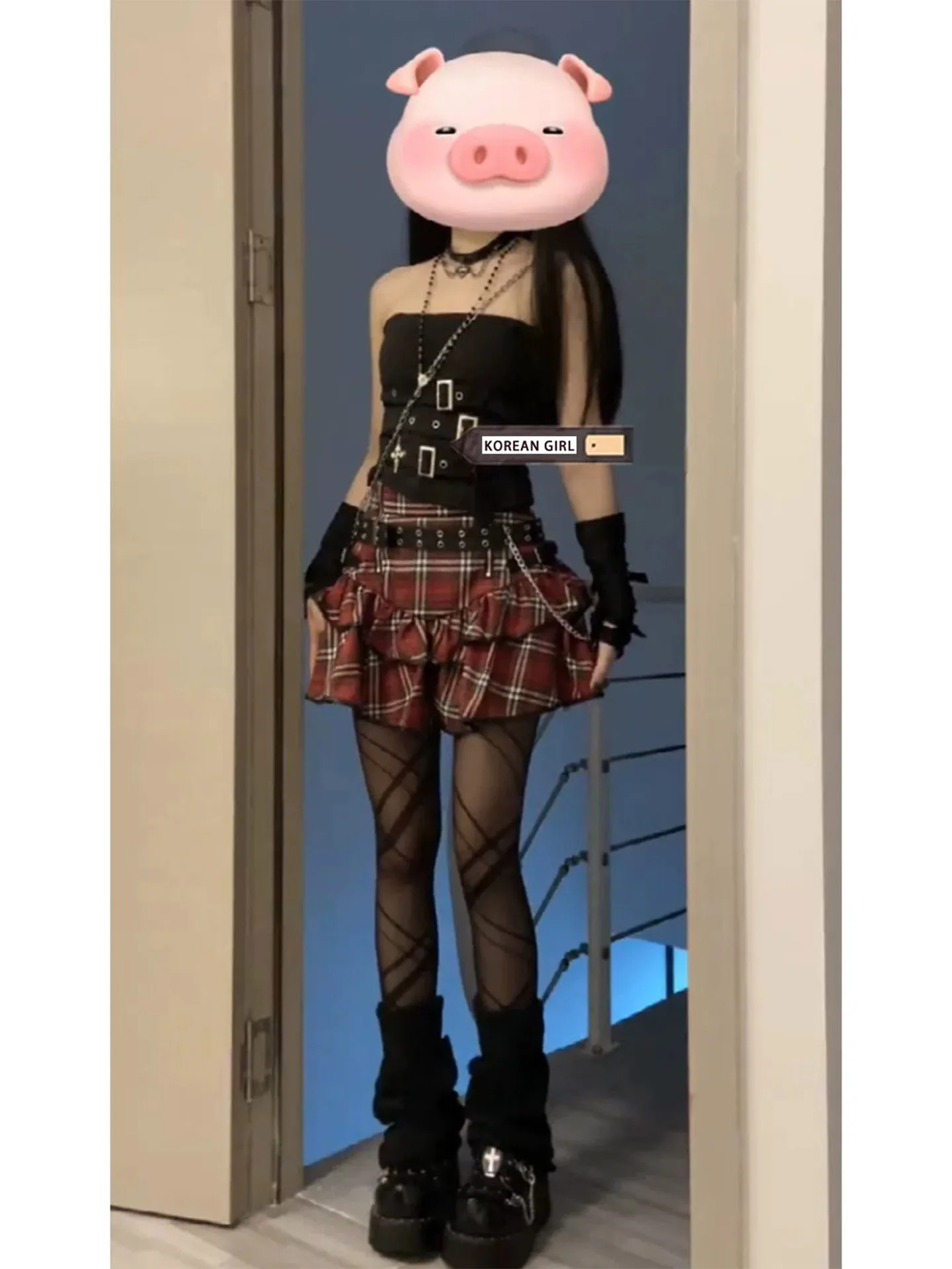 Y2K Millennium Punk Plaid  Skirt Women's Summer 2026 High Waist A-Line Fluffy Skirt Retro Commute Style Casual Wear