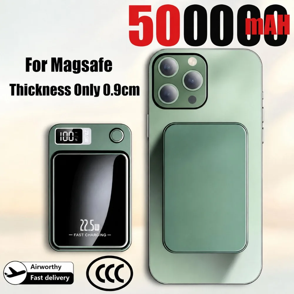 2027 New 500000mAh Wireless Magnetic Power Bank 22.5w Super Fast Charging Portable External Battery Powerbank for IPhone Samsung