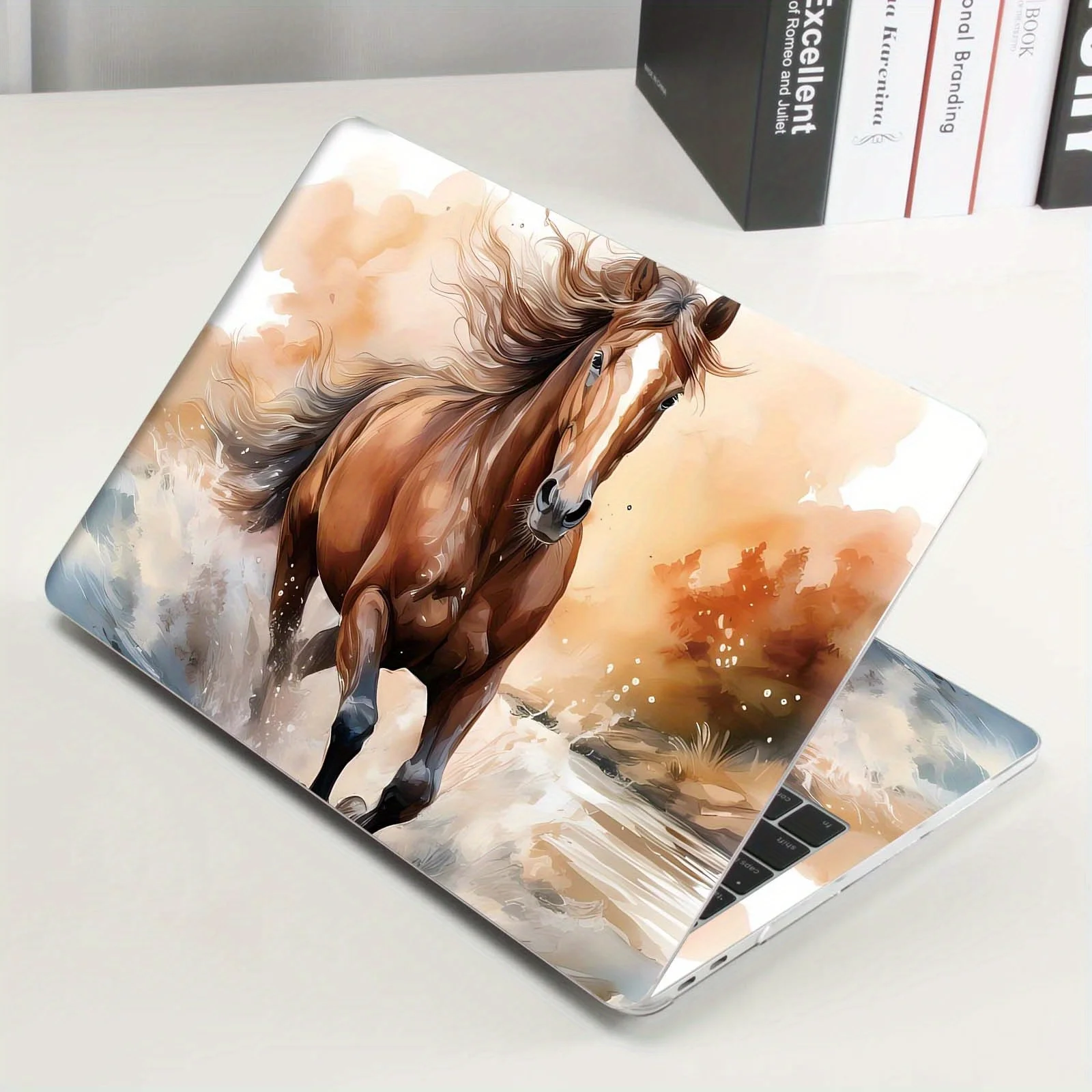 

DIY 1 set of 2 pieces of a shadow galloping horse pattern laptop protective film, suitable for 12-15.6-inch notebook shell
