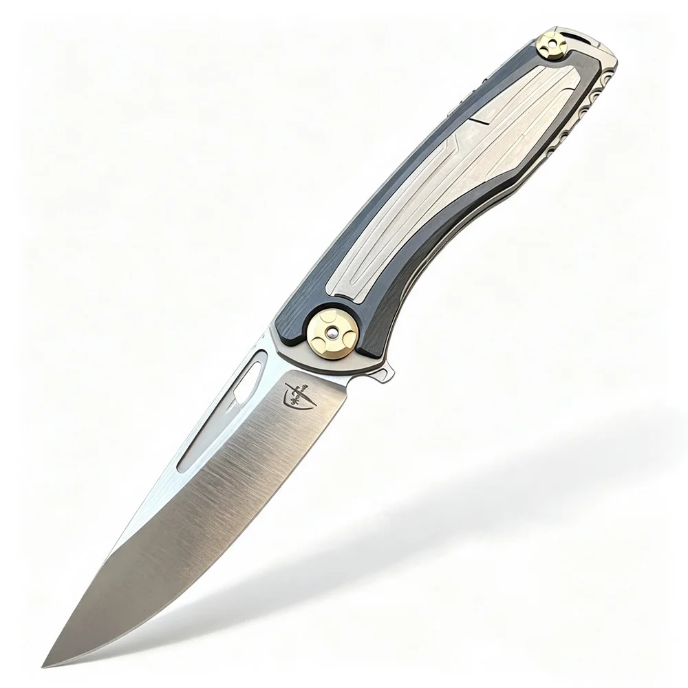 Trskt RU M390 Folding Knife Carbon Fiber +Titanium Handle Bearing Outdoor Camping Portable Hunting Knives EDC Hiking Tool