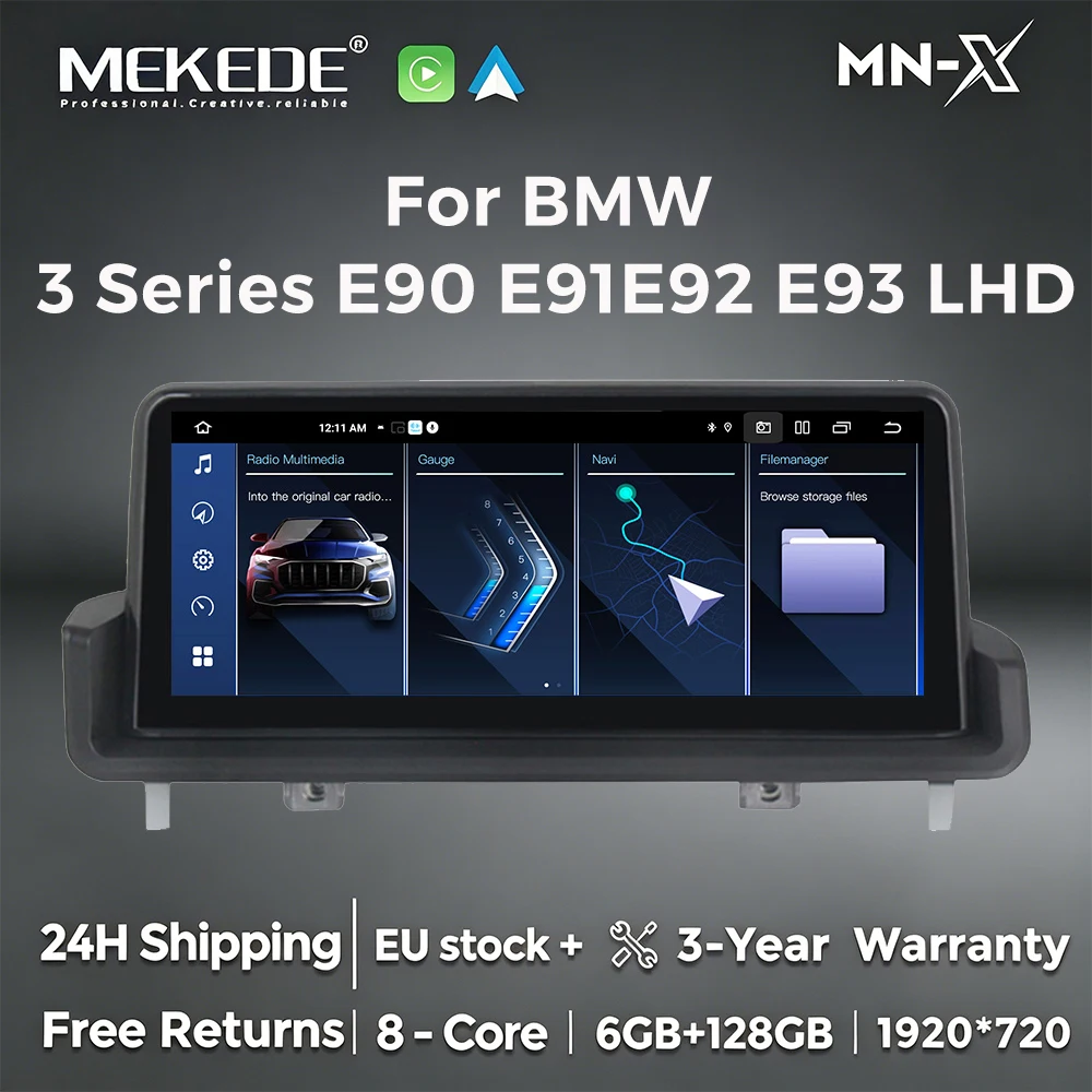 MEKEDE Android 15 8-Kern 6+128GB Kabelloses Carplay Android Auto Multimedia-Player für BMW 3er E90 E91 E92 E93 DSP BT 4G WIFI Autoradio 1920*720 Touchscreen Auto-GPS-Navigation Idrive Lenkradsteuerung