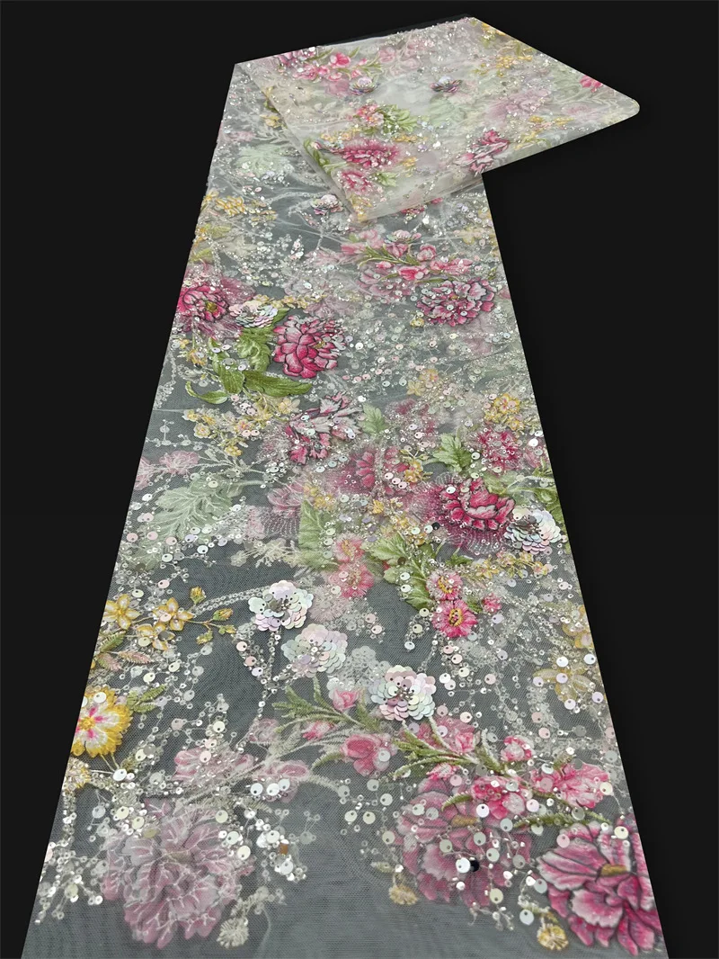 

1yard Hot selling Dress wedding cheongsam fabric & lace Positioning flower sequin embroidery fabric