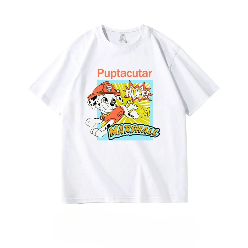 Paw Patrol T-Shirt Men Women Oversize White Short Sleeve Round Neck Cartoon Dog Crewneck Casual Summer Cotton Top Tee Unisex