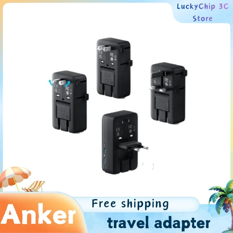 Adaptador de Viaje Compacto Anker Nano 100V~240V con Puerto USB A y Tipo C de 20W Integrado para la Mayoría de Países, para Celulares y Laptops